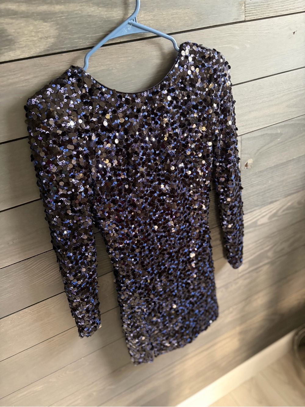 Dress the Population Navy Sequin Long-Sleeve Bodycon Dress